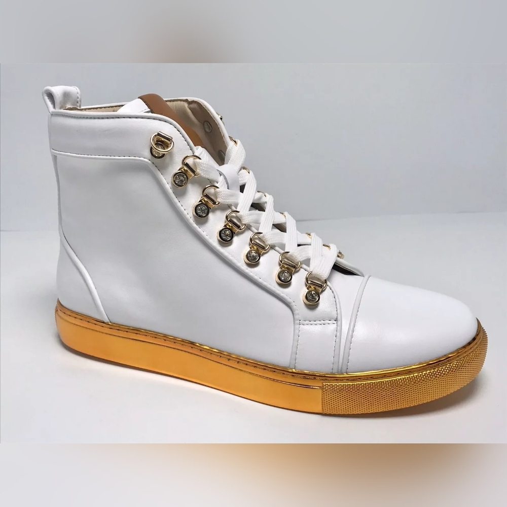 Men's J75 by Jump Savor White | Gold Patent High Top Sneakers